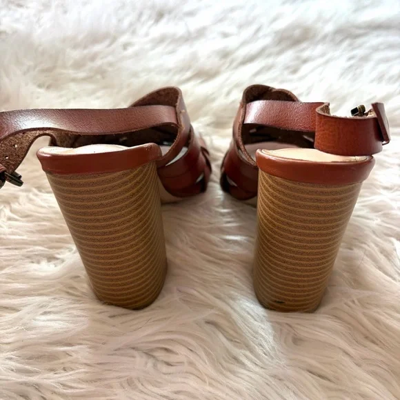 JustFab Cognac Strappy Block Heels 5.5 - Picture 8 of 11